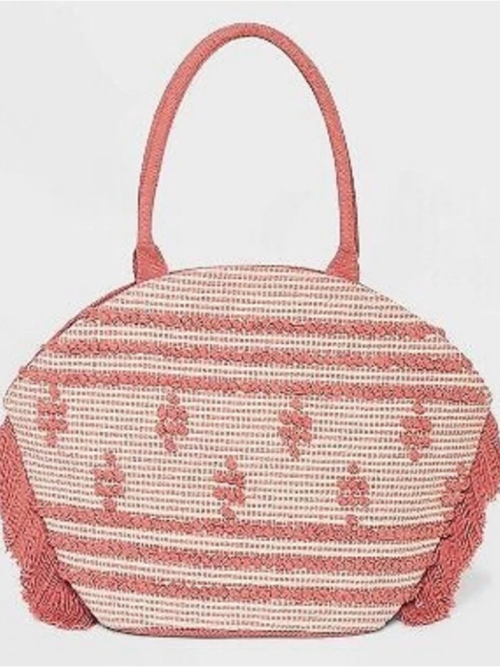 Net shade and shore Woven Coral-Striped Tote Bag